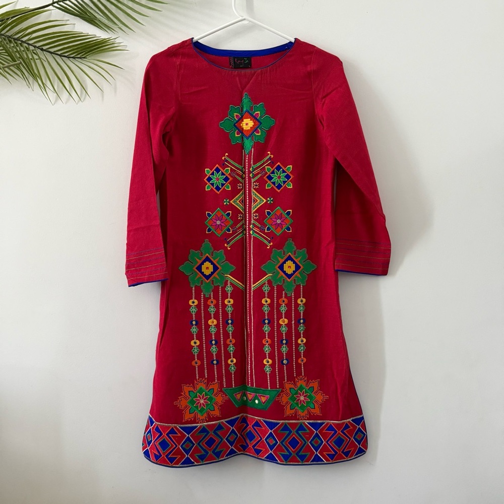Traditional Indian Pakistani Red Kurta with beautiful embroidery design